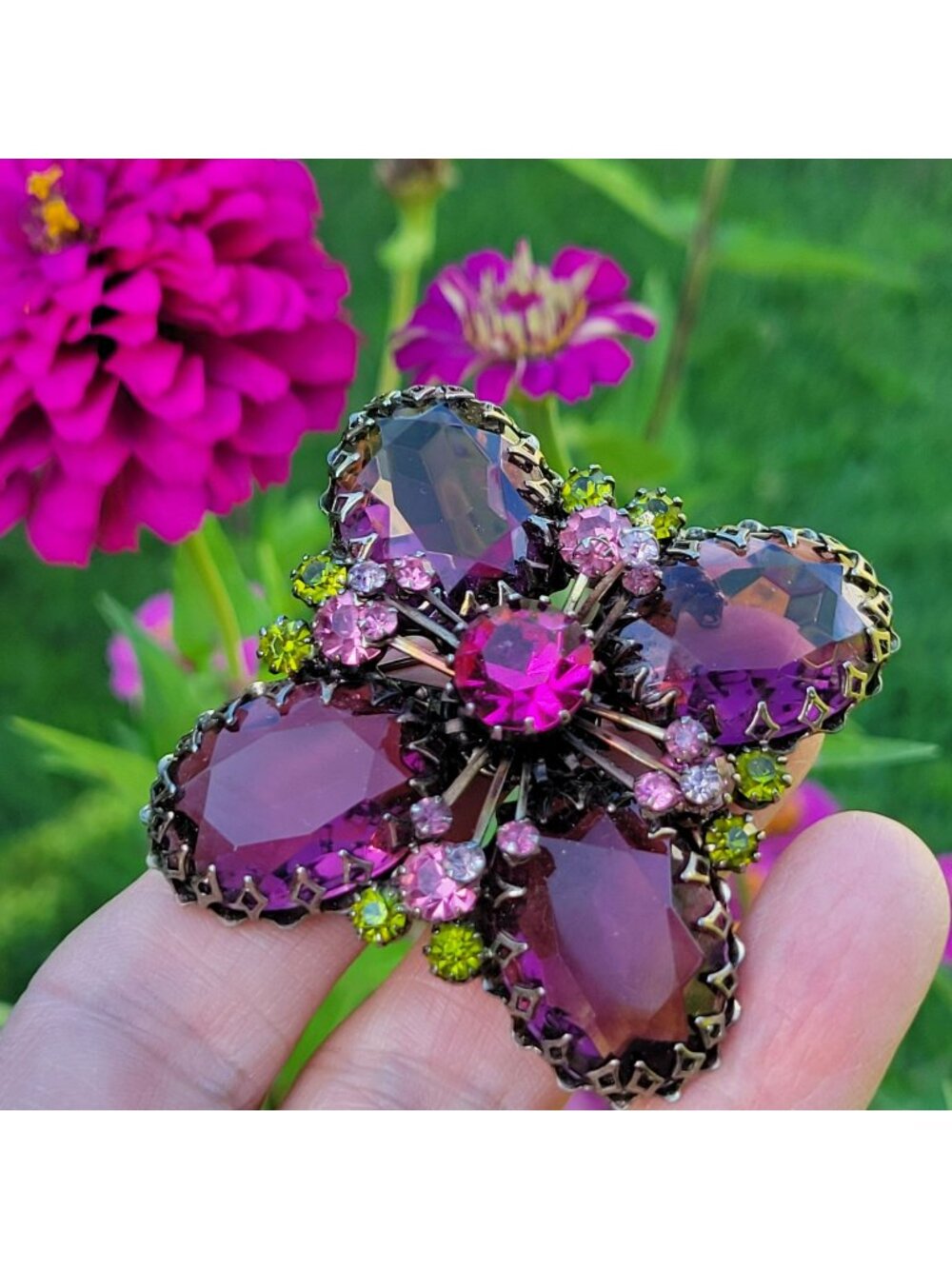 Vintage Purple Rhinestone Maltese Cross Brooch Cupcake Setting Open Back Unsign